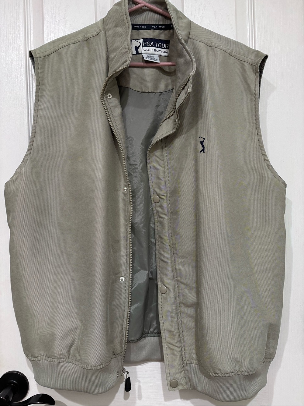 PGA Tour Light Taupe Golf Vest with Navy Logo
